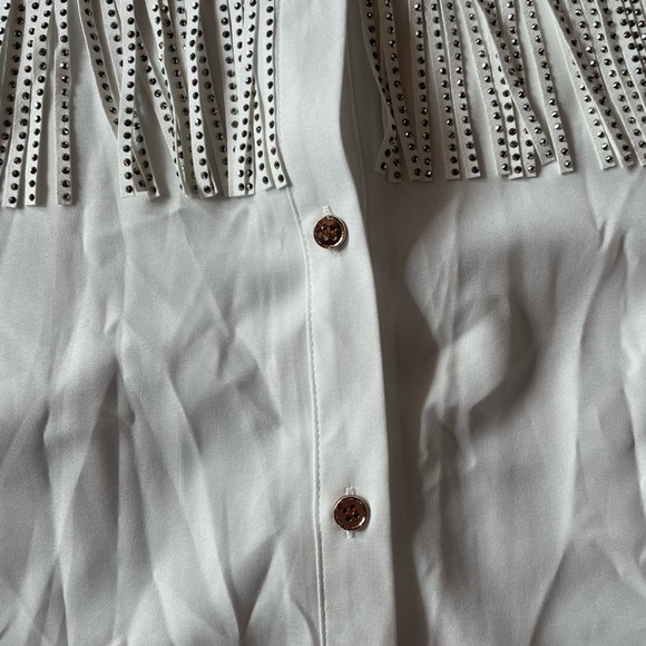 SHEIN Fringe and Rhinestone Long Sleeve Button Down White Top Size Large - Picture 4 of 10